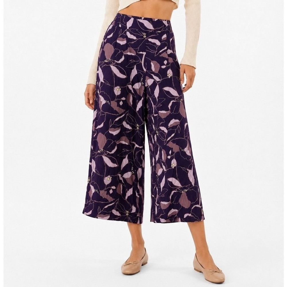 Threads 4 Thought Purple Floral Wide Leg Pants Womens Size L Plum NWT